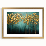 Golden Trees on Teal – Modern Large Wall Art for Living Room