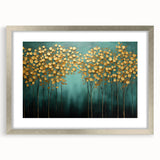 Golden Trees on Teal – Modern Large Wall Art for Living Room