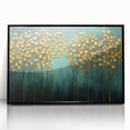 Golden Trees on Teal – Modern Large Wall Art for Living Room