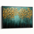 Golden Trees on Teal – Modern Large Wall Art for Living Room