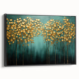 Golden Trees on Teal – Modern Large Wall Art for Living Room