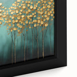 Golden Trees on Teal – Modern Large Wall Art for Living Room