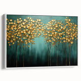 Golden Trees on Teal – Modern Large Wall Art for Living Room