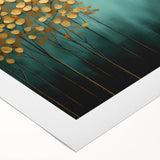 Golden Trees on Teal – Modern Large Wall Art for Living Room