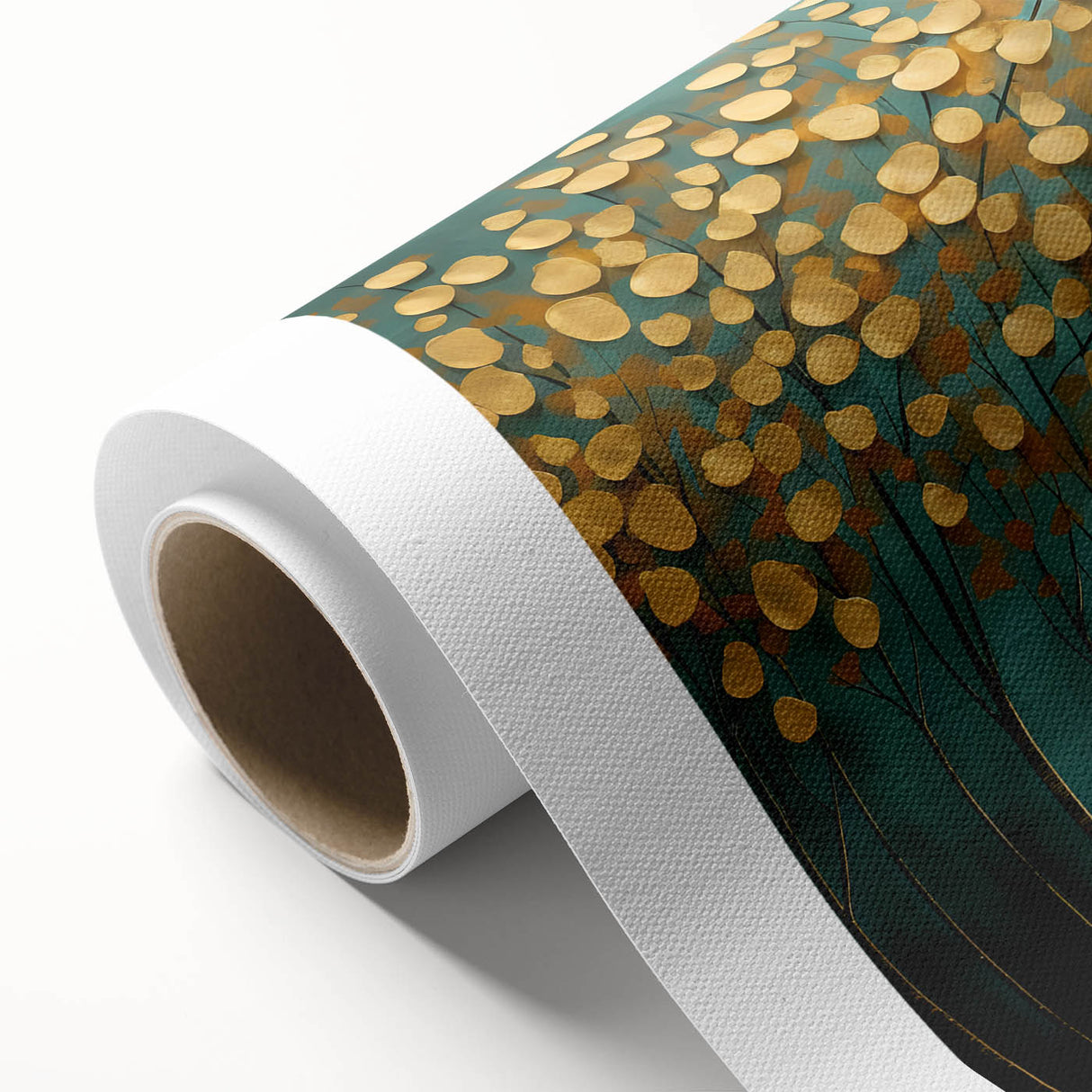 Golden Trees on Teal – Modern Large Wall Art for Living Room