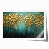 Golden Trees on Teal – Modern Large Wall Art for Living Room
