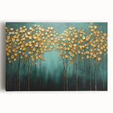 Golden Trees on Teal – Modern Large Wall Art for Living Room