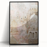 Framed abstract architecture wall art with a sleek black frame, showcasing geometric shapes in a modern design, perfect for contemporary home decor.