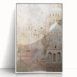 Framed abstract architecture wall art in white acrylic, showcasing geometric shapes and modern design elements, perfect for contemporary home decor.