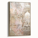 Framed abstract architecture wall art featuring a gold design, showcasing modern geometric patterns on canvas, perfect for contemporary home decor.