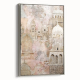 Framed abstract architecture wall art in silver, showcasing dynamic geometric shapes and modern design elements, ideal for contemporary home decor.