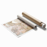 Abstract architectural wall art print showcasing geometric shapes in bold colors, rolled for shipping in a protective cardboard tube, ideal for modern decor.