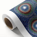 Abstract geometric rolled canvas artwork showcasing vibrant colors and intricate shapes, elegantly packaged in a protective cardboard tube for secure delivery.