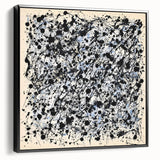 Abstract framed canvas artwork showcasing vibrant splatter patterns in a modern black frame, perfect for contemporary home decor, adding a splash of color and creativity to any space.