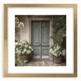 Extra large abstract art print featuring textured door design in gold tones, framed with mat, ideal for living room decor.