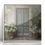 Art Deco poster featuring a white French door design on a framed acrylic, perfect for modern bedroom ambiance.