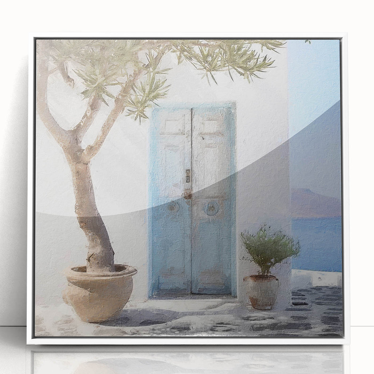 Art deco poster of a Greek door design in black and white, framed acrylic, suitable for modern art wall decor.