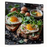 Large abstract wall art on acrylic glass depicting swirling blue and white patterns.