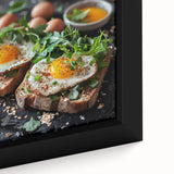 Close-up of a black wall art on framed canvas featuring colorful, textured abstract designs, ideal for living room decor.