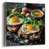 Landscape art painting on framed canvas depicting colorful vintage dishes, ideal for dining room decor.