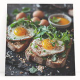 Large black and white stretched canvas depicting assorted dishes, ideal for kitchen wall art.