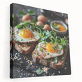 Large stretched canvas featuring an array of colorful dishes, ideal for kitchen wall art.