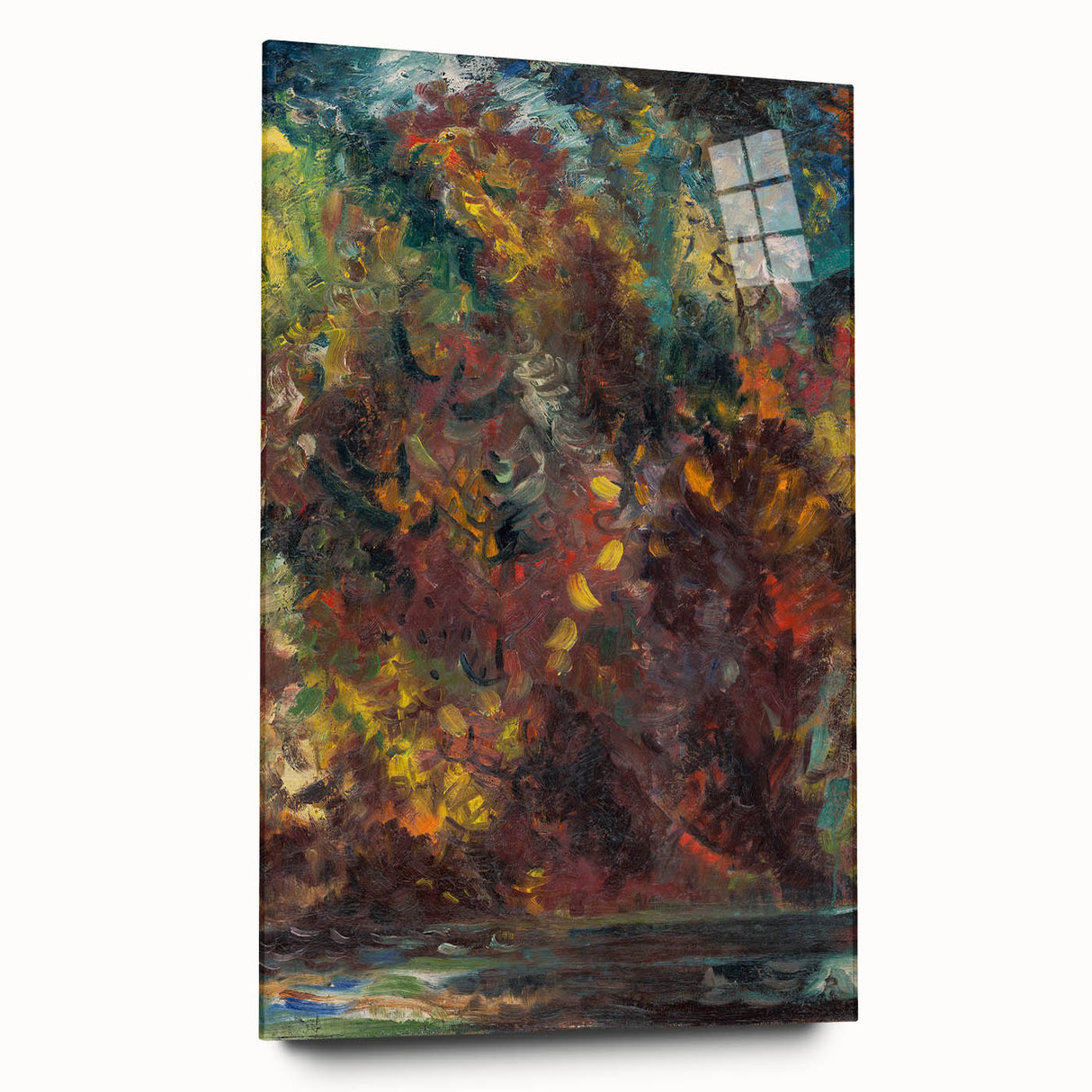 Expressionist Autumn Scene – Vibrant Riverbank Abstract Canvas Art