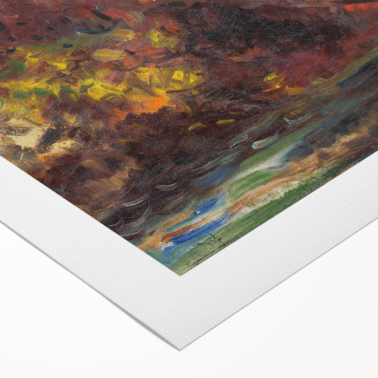 Expressionist Autumn Scene – Vibrant Riverbank Abstract Canvas Art