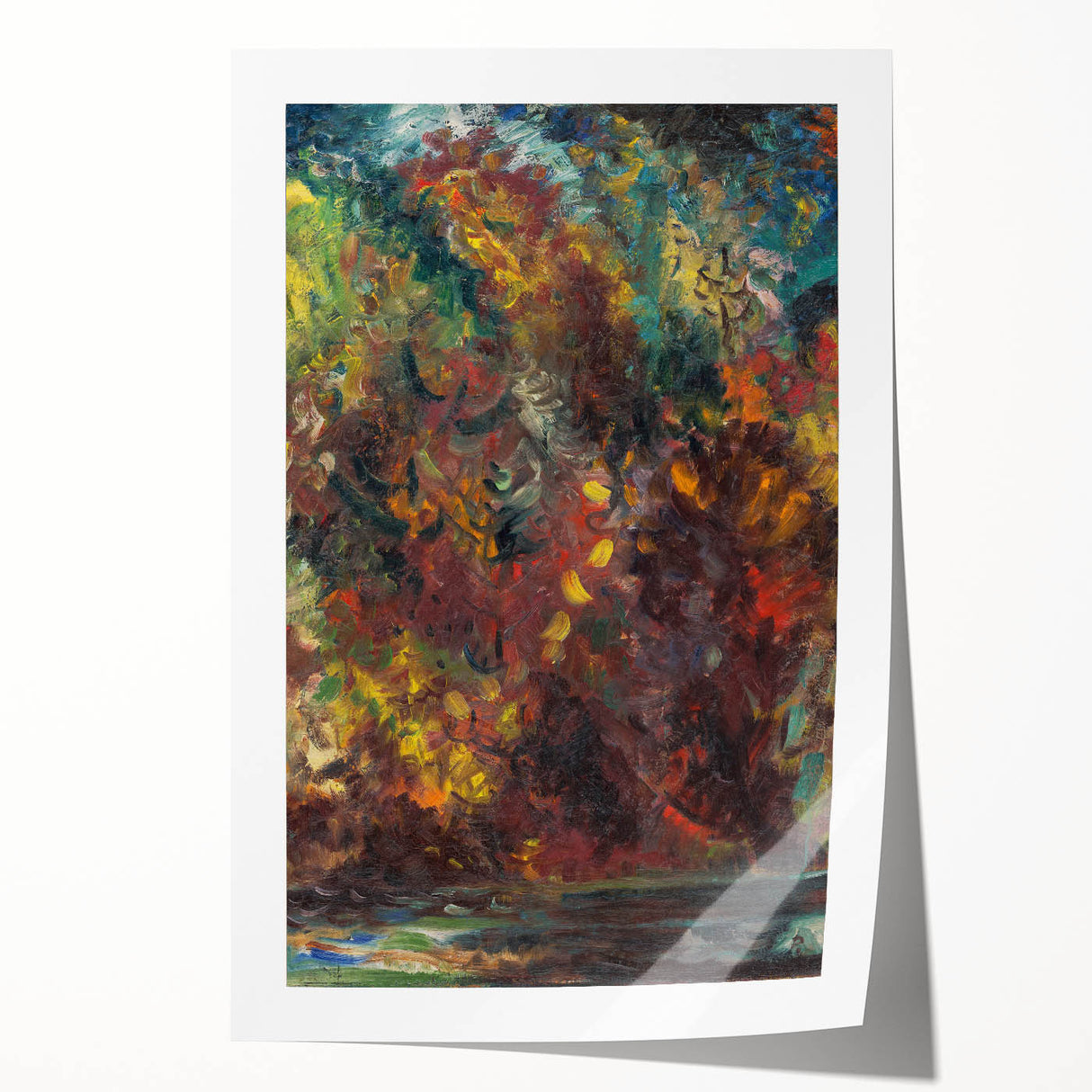 Expressionist Autumn Scene – Vibrant Riverbank Abstract Canvas Art