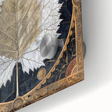 Close-up of vibrant flower and botanical leaves wall art design on acrylic glass, showcasing intricate details and rich colors, perfect for modern decor.