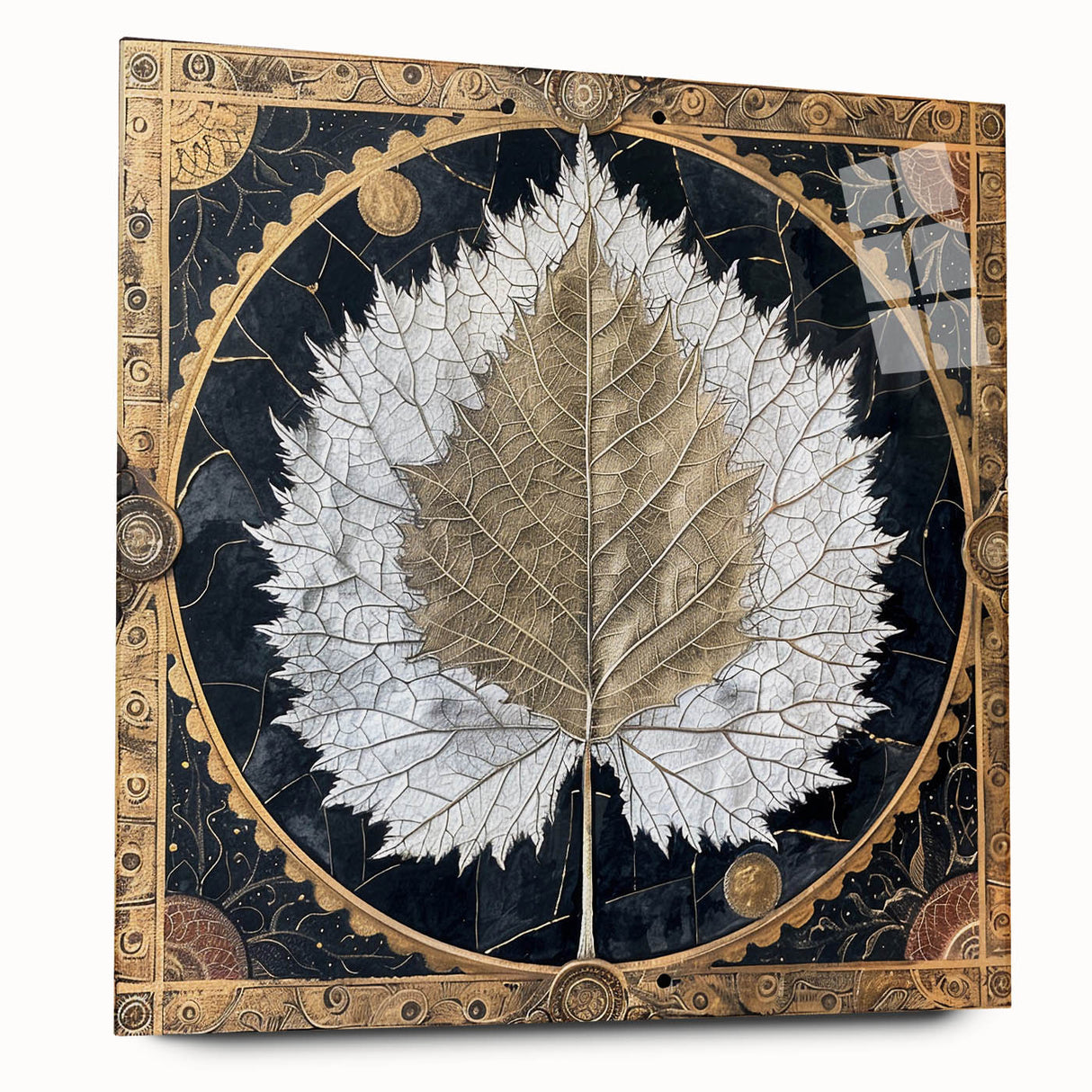 Acrylic wall art design showcasing vibrant flowers and botanical leaves in a modern side view, elegantly presented without pins, ideal for contemporary decor.