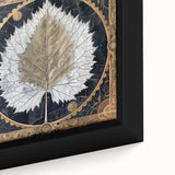 Framed canvas wall art featuring a vibrant design of multicolored flowers and botanical leaves, showcasing intricate details and textures, perfect for home decor.