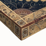 Close-up of a vibrant stretched canvas wall art featuring an intricate floral design with bold colors and detailed leaves, perfect for home decor enhancement.