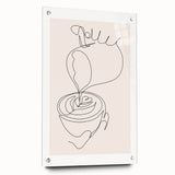 Large abstract wall art on acrylic glass depicting vibrant culinary motifs, ideal for dining room decor.