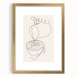 Textured abstract art print in gold and beige, framed with a mat, ideal for bedroom wall decor.