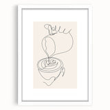 Abstract art print featuring swirling patterns in earth tones, presented in a white frame with mat.