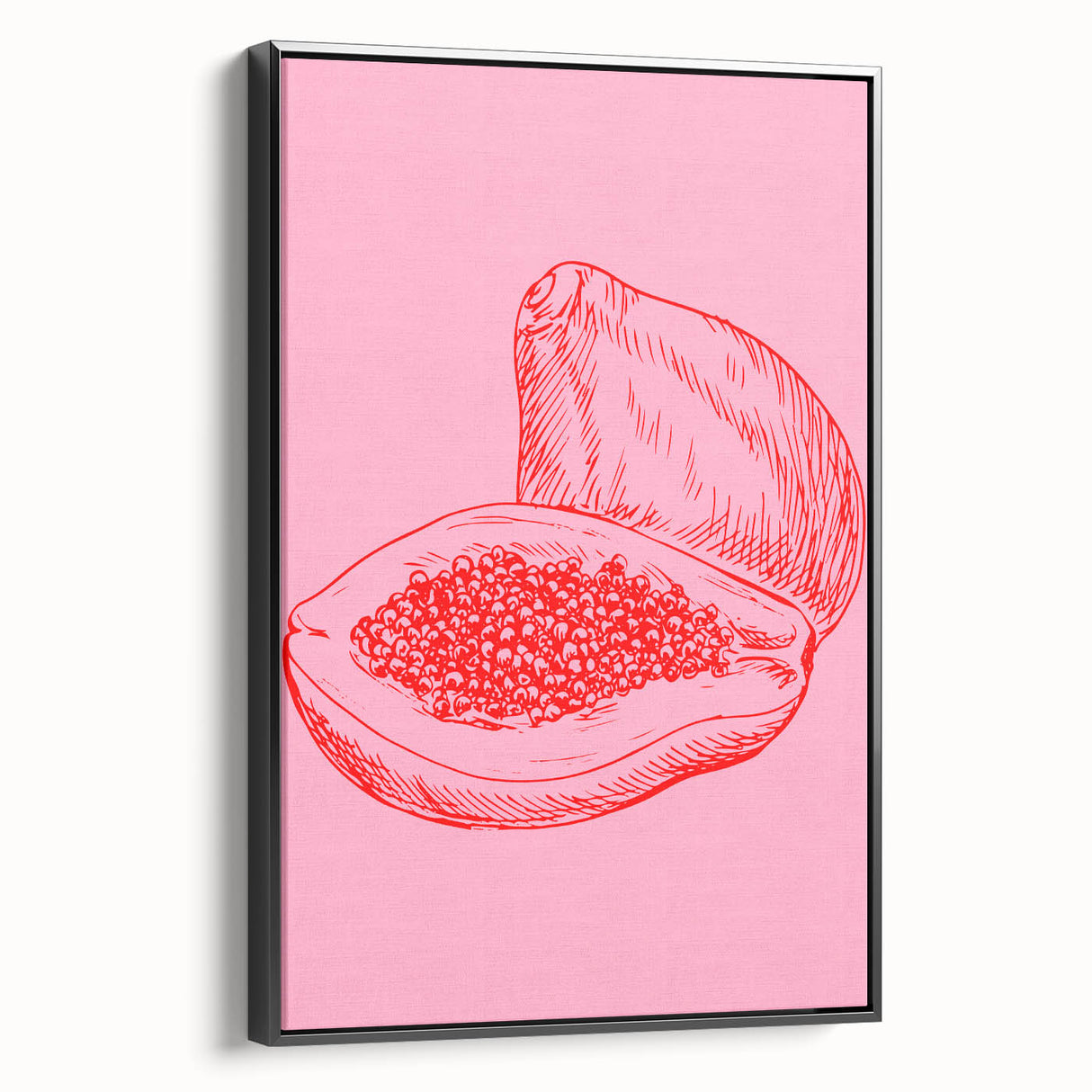 Black and white framed canvas featuring a vintage poster art of assorted fruits, ideal for bedroom wall decor.