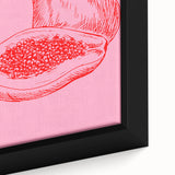 Close-up of a black wall art on framed canvas featuring vibrant, textured depictions of assorted fruits.