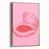 Vintage poster art of assorted fruits on black background, framed canvas, ideal for bedroom wall decor.