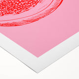 Art deco poster featuring an array of fruits in vibrant colors on rolled canvas, suitable for dining room decor.