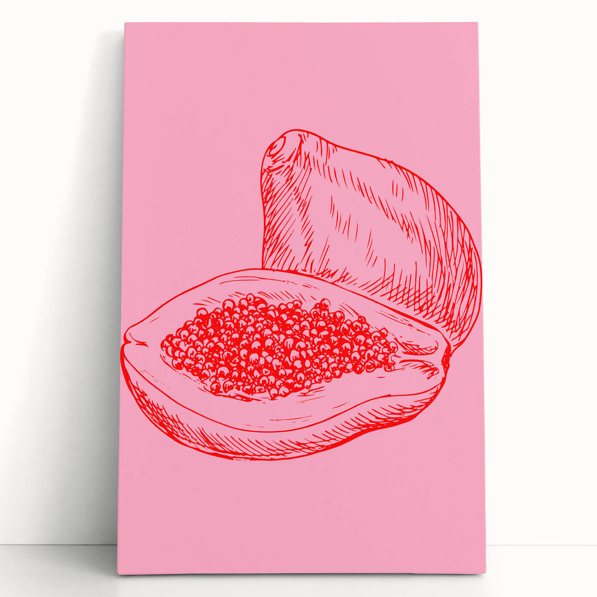 Black and white stretched canvas featuring an assortment of fruits, ideal for kitchen wall art.