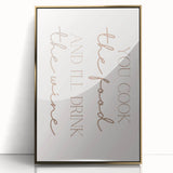 Large art print of a mid-century modernist food-inspired design in gold and white tones on acrylic.