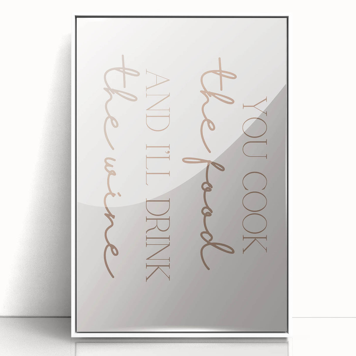 Acrylic print of a food-inspired art deco poster in black and white, ideal for modern kitchen decor.