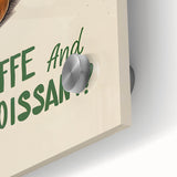 Close-up of large abstract pastries depicted in mid-century modernist style on acrylic glass, suitable for dining room art.