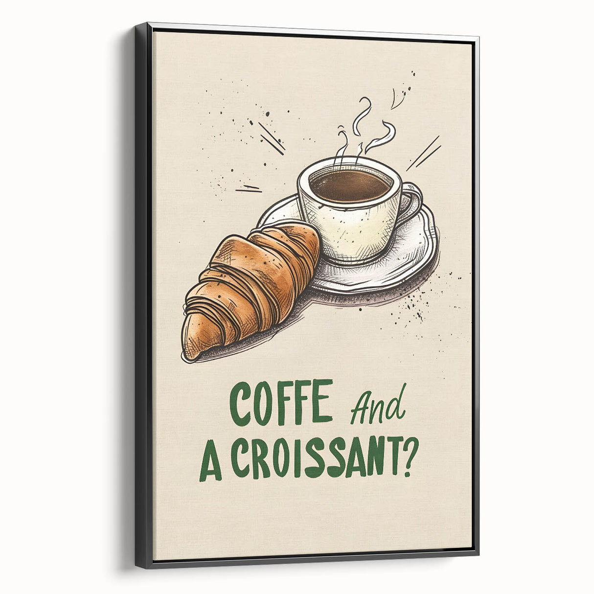Black and white framed canvas featuring a vintage poster of assorted pastries, ideal for bedroom wall decor.
