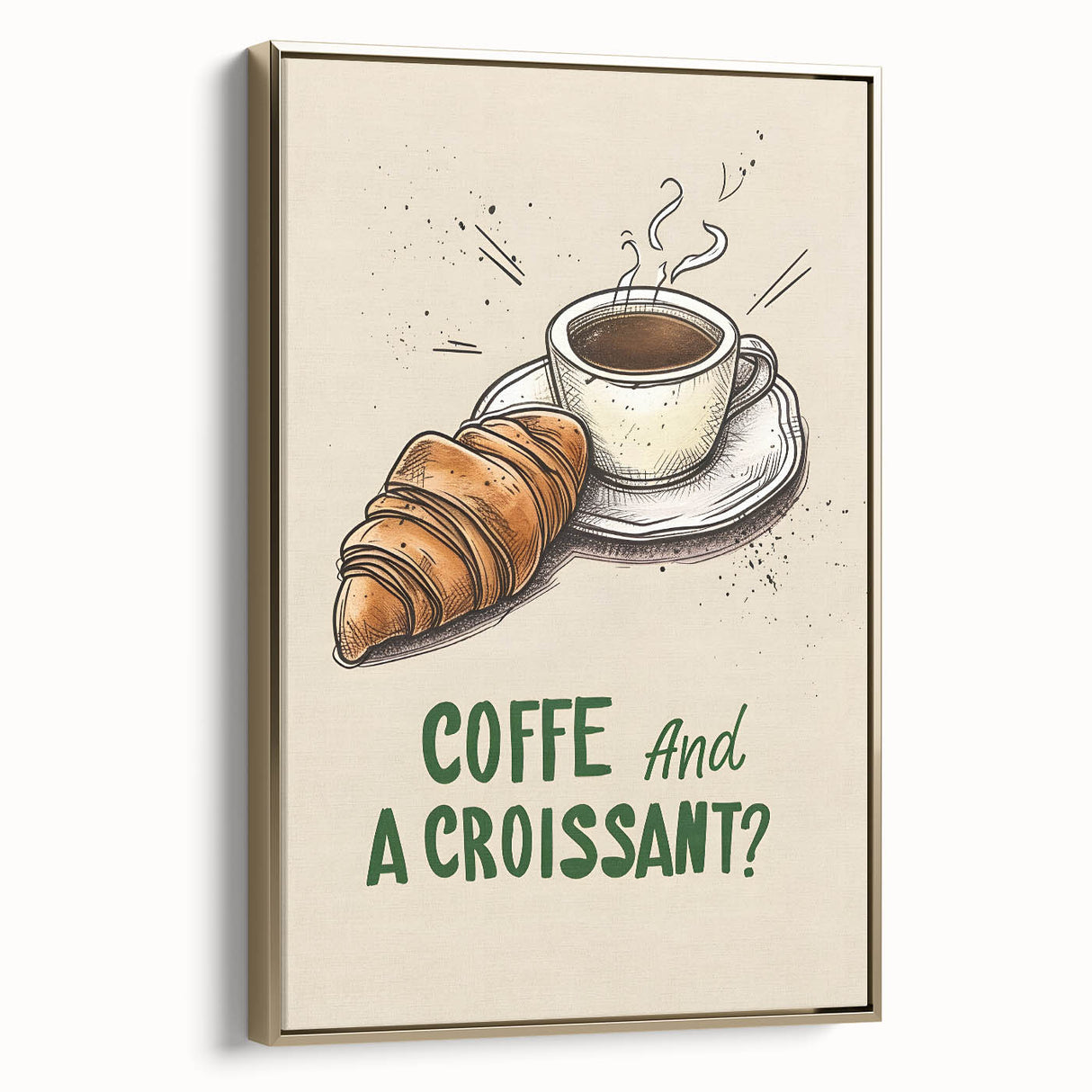 Framed canvas wall art featuring a vintage poster of pastries in black and gold tones, ideal for bedroom decor.