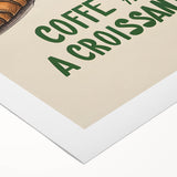 Art deco poster featuring assorted pastries in muted beige and brown on a rolled canvas, ideal for dining room decor.