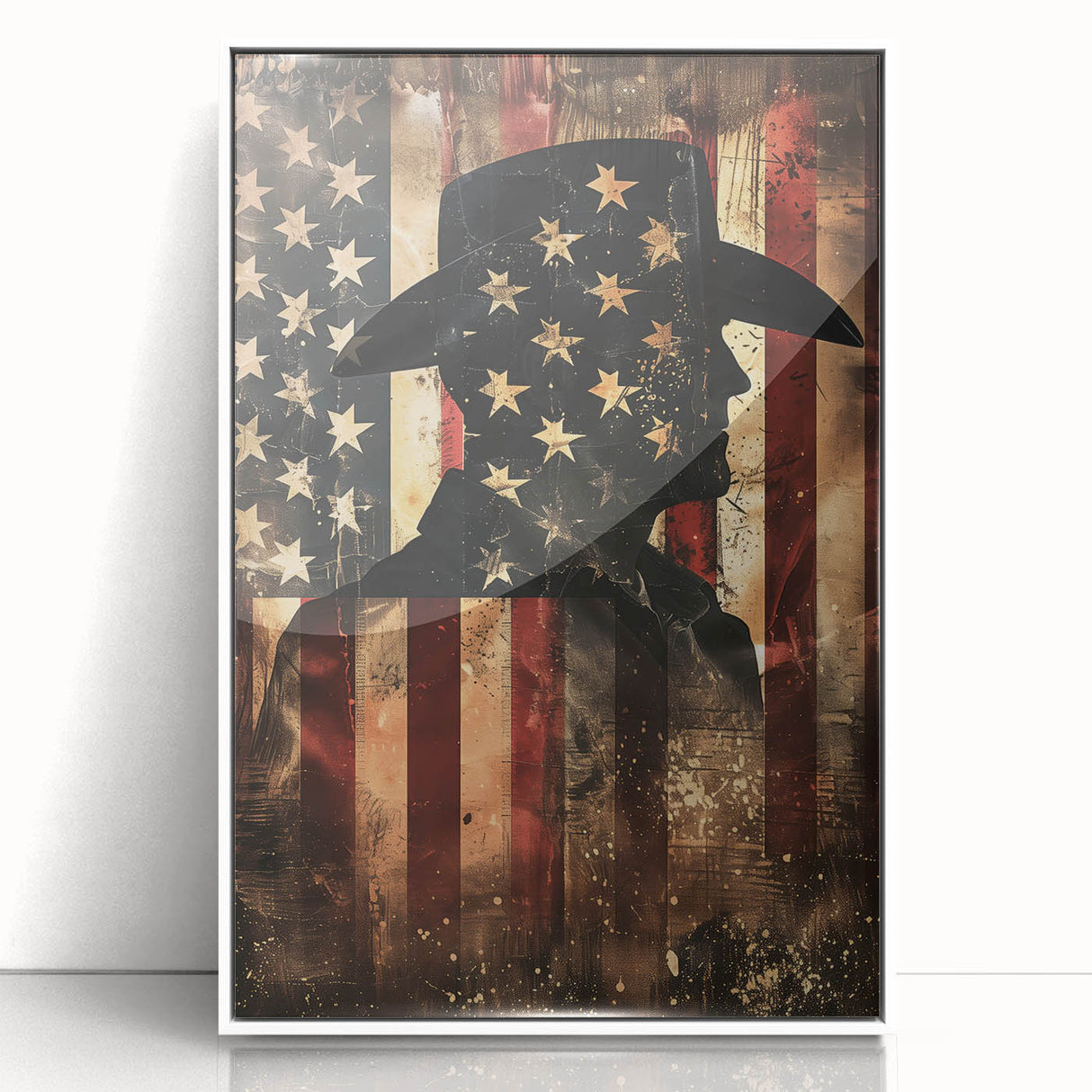 Rustic Cowboy & USA Flag - Patriotic Wall Art for Independence Day