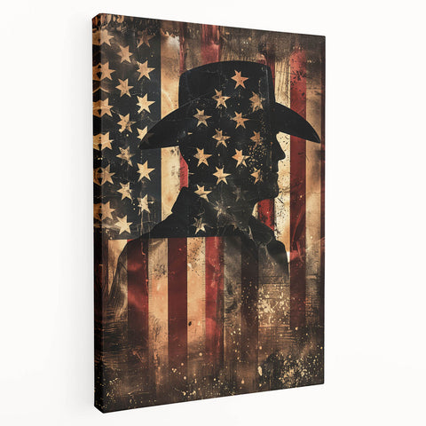 Rustic Cowboy & USA Flag - Patriotic Wall Art for Independence Day