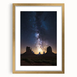 Elegant gold-framed landscape artwork depicting a serene desert scene with soft hues of beige and warm earth tones, perfect for modern home decor.